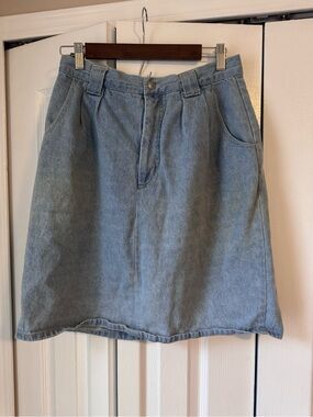 Vtg Gloria Vanderbilt Pleated Denim Midi Skirt High Waisted Cottagecore Jean 90s